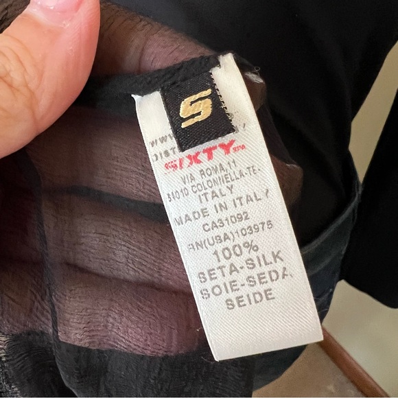 Miss Sixty 100% Silk Black Empire Waist Gold Buckle Puffy Sleeve Blouse NWT - Picture 10 of 14